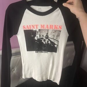 Brandy Melville Black and White Saint Marks Long Sleeve Top